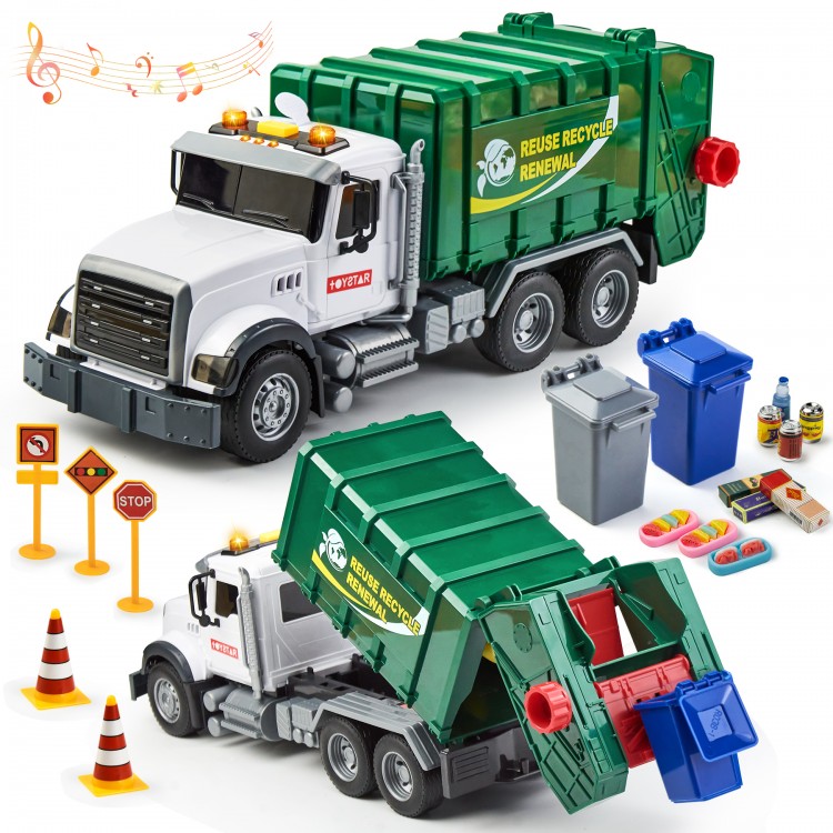   Large Trash Truck for Kids 18 PCS,Friction Powered Garbage Recycling Truck Includes Dumpster, 2 Sorting Bins, Birthday Gifts for Boys Girls 