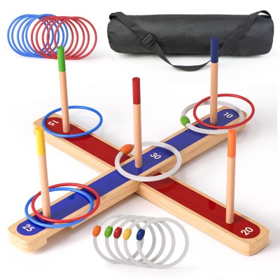 Ring Toss Game – Yard Games for Adults & Family, Outdoor Games for Kids & Adults with 17 Rings.Wooden Base & Carry Bag – Backyard Games, Lawn, Beach, Camping, Carnival Party