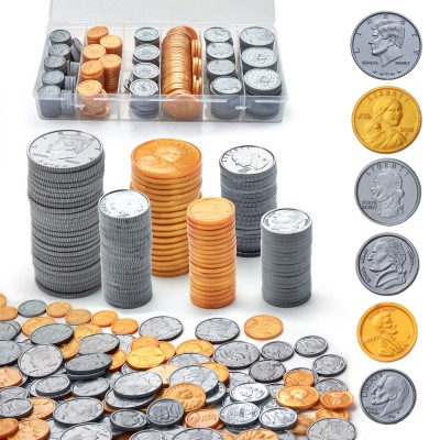 Fake US Coins Play Money 300 PCS Set – 6 Types of Coins,Realistic Prop Money for Kids,Toy Cash Register, Pretend Play Toys – Homeschool & Classroom Teaching Supplies(307) 
