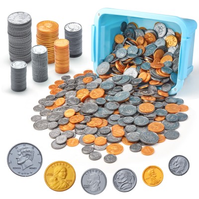 Fake US Coins Play Money 800 PCS Set – 6 Types of Coins,Realistic Prop Money for Kids,Toy Cash Register, Pretend Play Toys – Homeschool & Classroom Teaching Supplies (800)