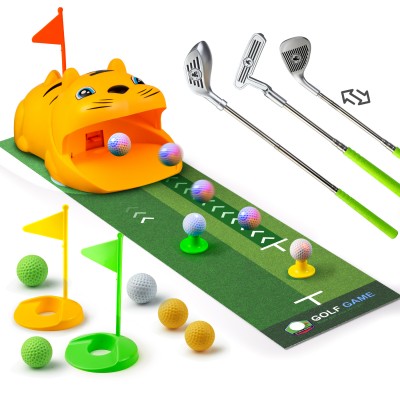 Putting Green Indoor with Toddlers Golf Clubs,Party Game with Automatic Golf Bounce Back Machine,Outdoor Training mats,Light up Balls,Gifts for 3 Year Old boy&Girl